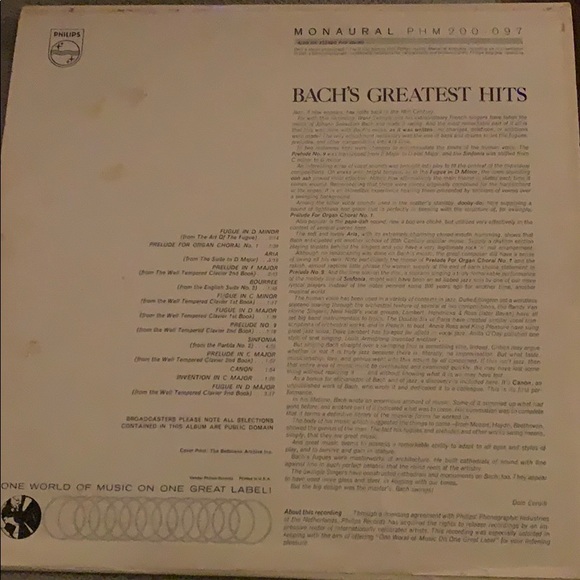 Bach’s Greatest Hits Mono Vinyl - Picture 2 of 3